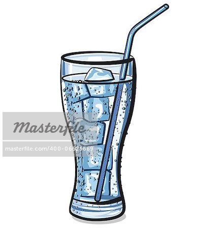 glass of fresh cool carbonated water with ice