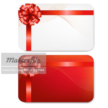 2 Gift Cards With Red Bows With Gradient Mesh, Isolated On White Background, Vector Illustration