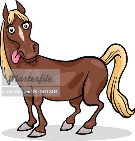 Cartoon Illustration of Funny Horse Farm Animal