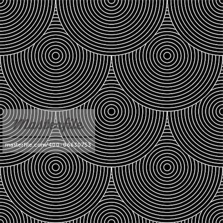 Seamless geometric pattern in "fish scale" design. Circle elements texture. Vector art.