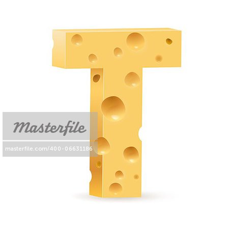 Cheese font T letter. Illustration on white.