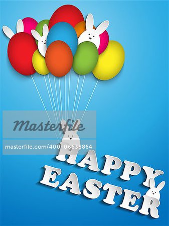 Vector - Happy Easter Rabbit Ballons Eggs