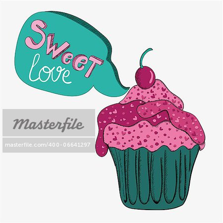 Valentine day sweet love cupcake. Vector illustration layered for easy manipulation and custom coloring.