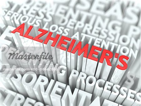 Alzheimer Concept. The Word of Red Color Located over Text of White Color.