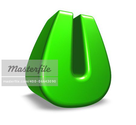 green letter u on white background - 3d illustration