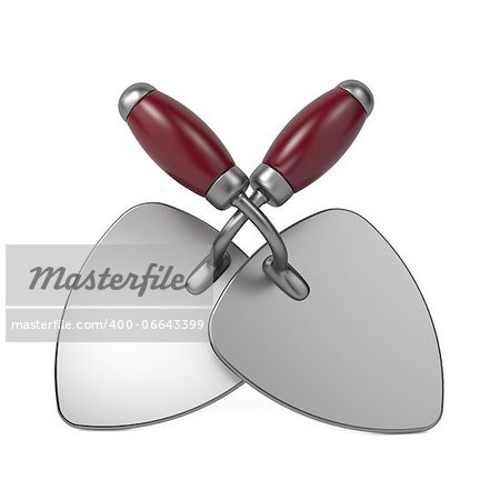Two Crossed Construction Trowel with Red Handle. Isolated on White Background.