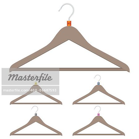 A set of hangers with size clothing. Vector illustration.