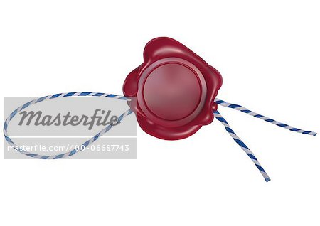 Illustration of sealing wax stamp with thread over white