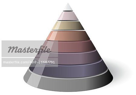 Eight level conical shape, easily customizable from 1 to 8 slices. The cone is white with a shadow on the floor