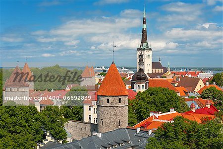 Panoramic view on the Old City of Tallin in summer