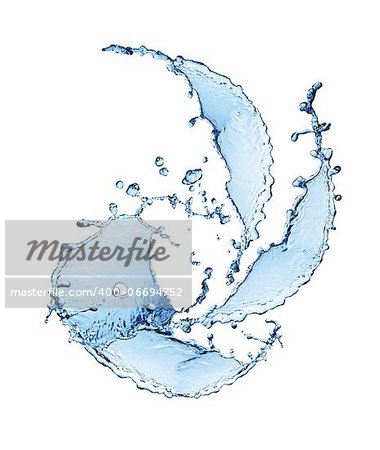 Abstract blue splashing water on white background