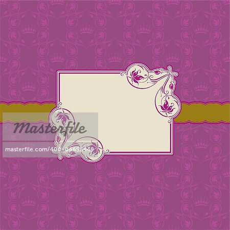 Vector template frame design for greeting card . Background - seamless pattern.