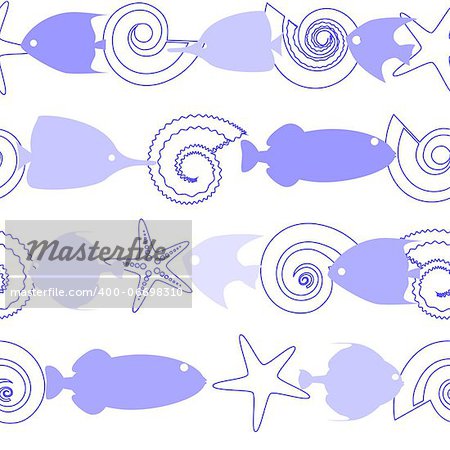 Seamless background with sea life on white