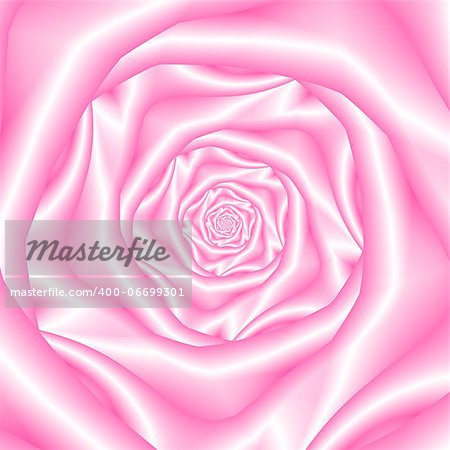 Digital abstract fractal image with a spiral rose design in light pink.