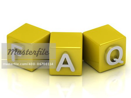 FAQ text on gold cubes on white background