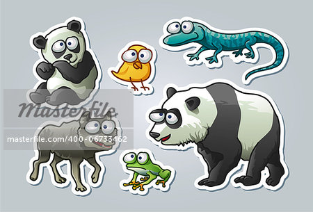 Vector illustrated set of various animals in cartoon style