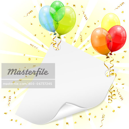 Birthday Frame with 3D Transparent Birthday Balloons, Scroll Paper, Confetti and Streamer, vector