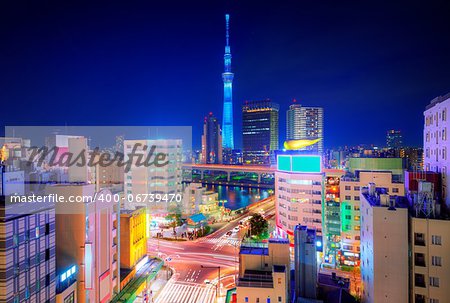 Skyline from Asakusa and Tokyo Sky Tower in Tokyo, Japan.