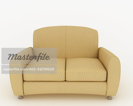 Modern beige leather sofa on the white