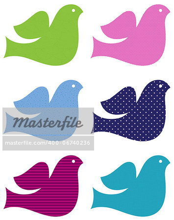 Patterned doves collection in fresh colors. Vector Illustration