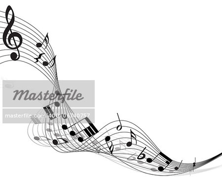 Musical note staff. Vector illustration without transparency effect.
