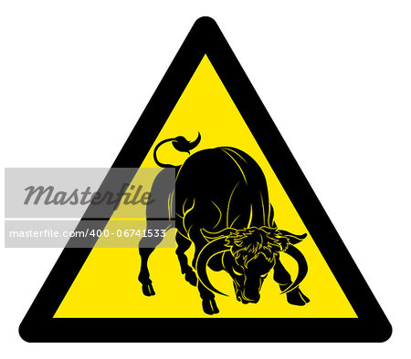 A sign warning of a bull or caution bull sign. Could mean a literal bull or warning that something is not factual, is bull.