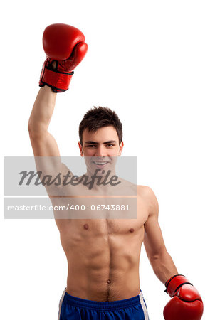 Portrait of young boxer over white background