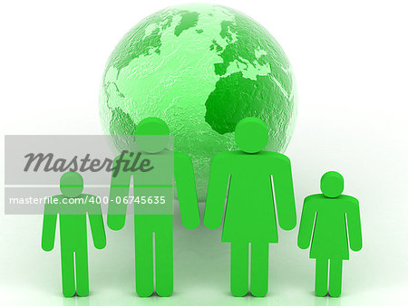 green earth with family on a white background