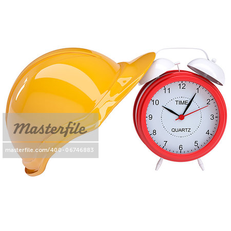 Red alarm and yellow helmet. Isolated render on a white background