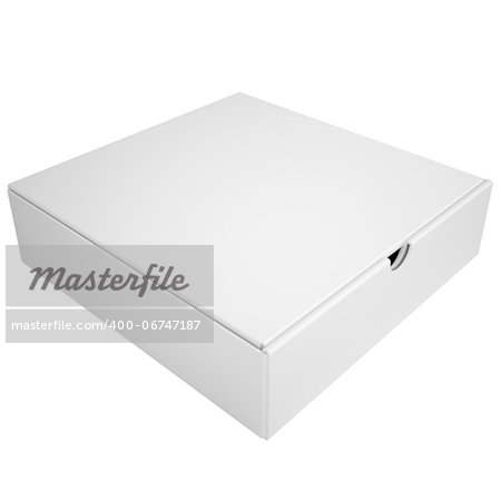 Closed box from under the pizza. Isolated render on a white background