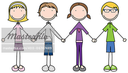 Illustration of four kids holding hands