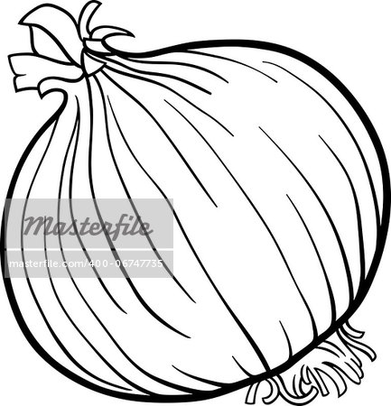 Black and White Cartoon Illustration of Onion Root Vegetable Food Object for Coloring Book