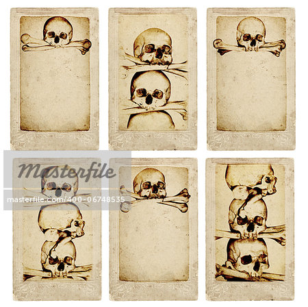 Collection of grunge cards with human skulls and bones