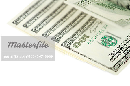 Dollar abstract background against white, with one hundred dollars