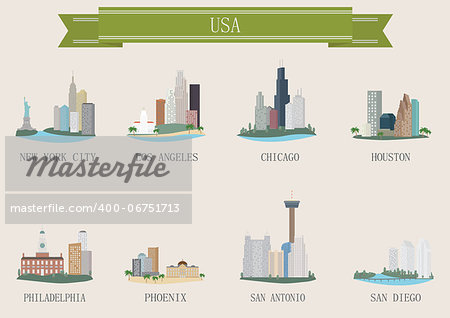 City symbol. USA. Vector set for you design