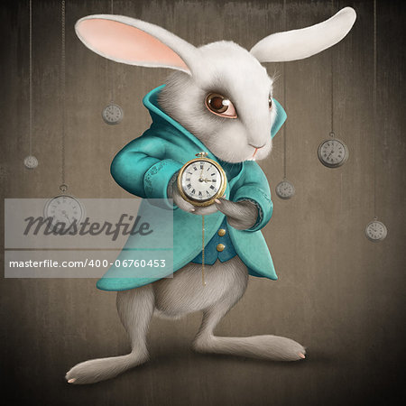 White Elegances rabbit indicates the clock - illustration