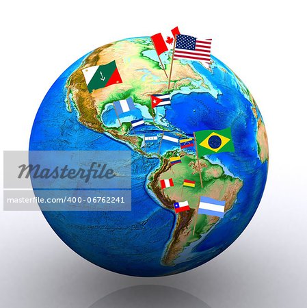 3d illustration - globe with flags of the major nations