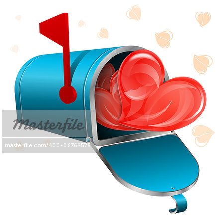 Love Letter Concept - Open Mailbox with Hearts, vector icon isolated on white background