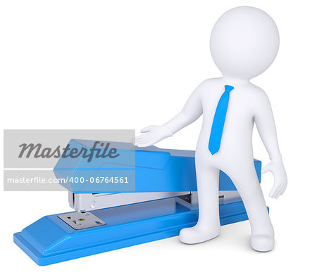 3d man with a stapler. Isolated render on a white background