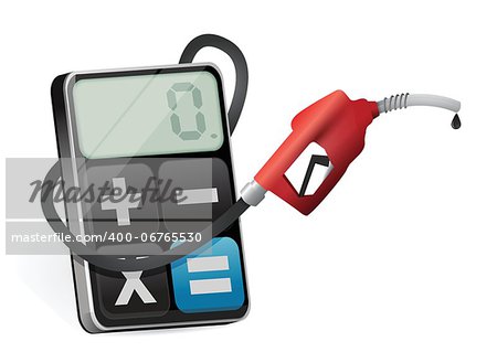 calculating prices with a gas pump nozzle illustration design over a white background