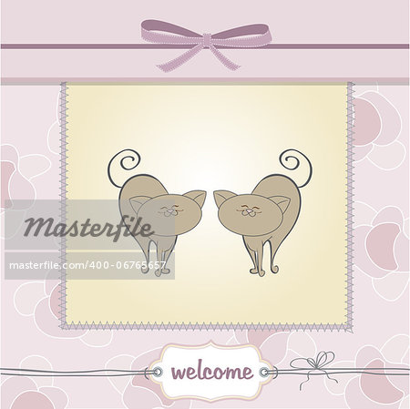 delicate baby twins shower card with cats