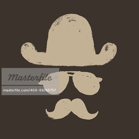 Retro elements set: bowler hat, moustache, and sunglasses