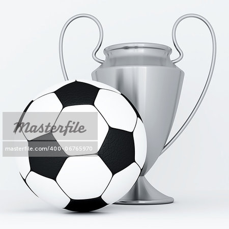 silver cup and soccer ball on a white background