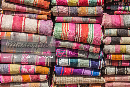 Woven blankets at the indigenous market of Purmamarca, Argentina.