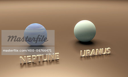 A rendered size-comparison sheet between the Planets Neptune and Uranus with captions.