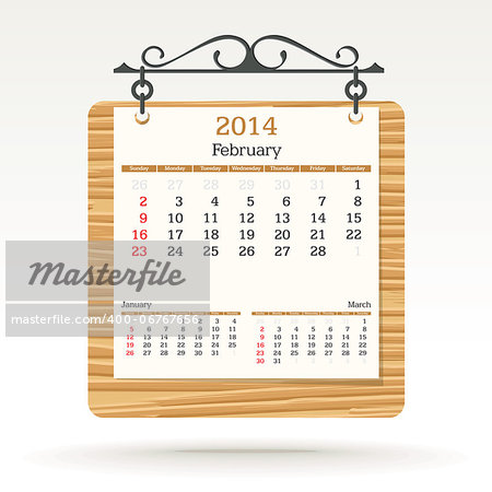 february 2014 - calendar - vector illustration