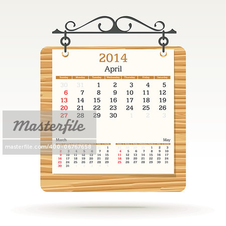 april 2014 - calendar - vector illustration