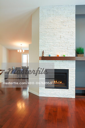 Interior design of modern Living room with fireplace in a new house