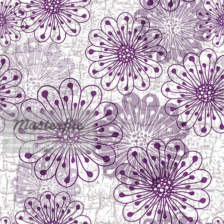 White-gray-violet grunge pattern with violet translucent flowers (vector eps10)
