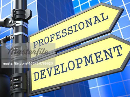 Business Concept. Professional Development Sign on Blue Background.